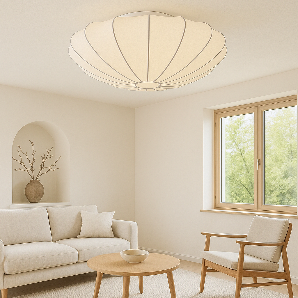 Ceiling Lamp Silk Fibre 80.0 cm White Living Room Bedroom Diffused Scandinavian Japandi Flush Mount Light | Thomler