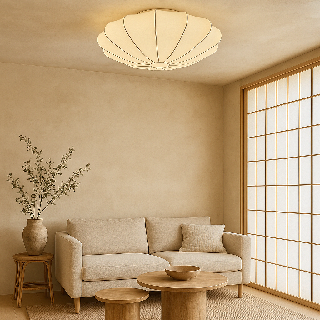 Ceiling Lamp Silk Fibre 80.0 cm White Living Room Bedroom Diffused Scandinavian Japandi Flush Mount Light | Thomler