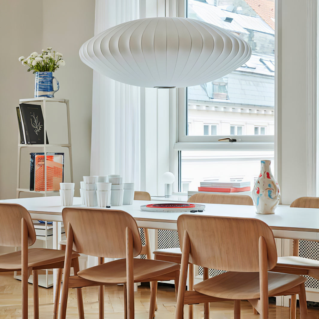 Bubble Silk Pendant Light 19.7 in White Ceiling Dining Room Modern Hanging Lamp | Thomler