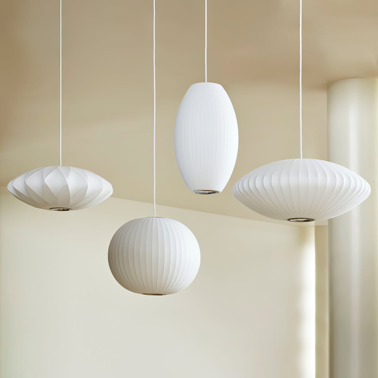 Bubble Silk Pendant Light 19.7 in White Ceiling Dining Room Modern Hanging Lamp | Thomler