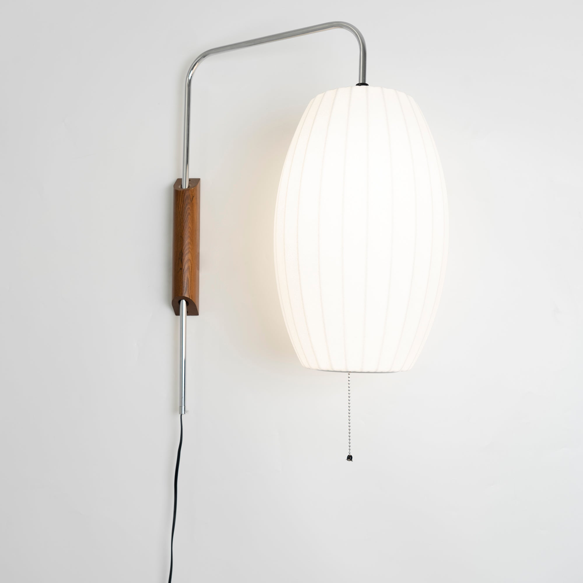 Wall Lamp Walnut Opal Shade 40.0 cm White Bedroom Living Room Plug In Reading Light Japandi Mid Century Accent Lighting | Thomler
