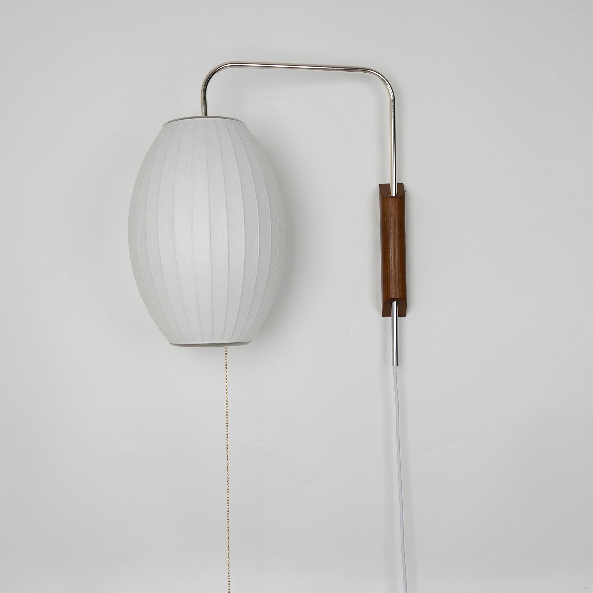 Wall Lamp Walnut Opal Shade 40.0 cm White Bedroom Living Room Plug In Reading Light Japandi Mid Century Accent Lighting | Thomler