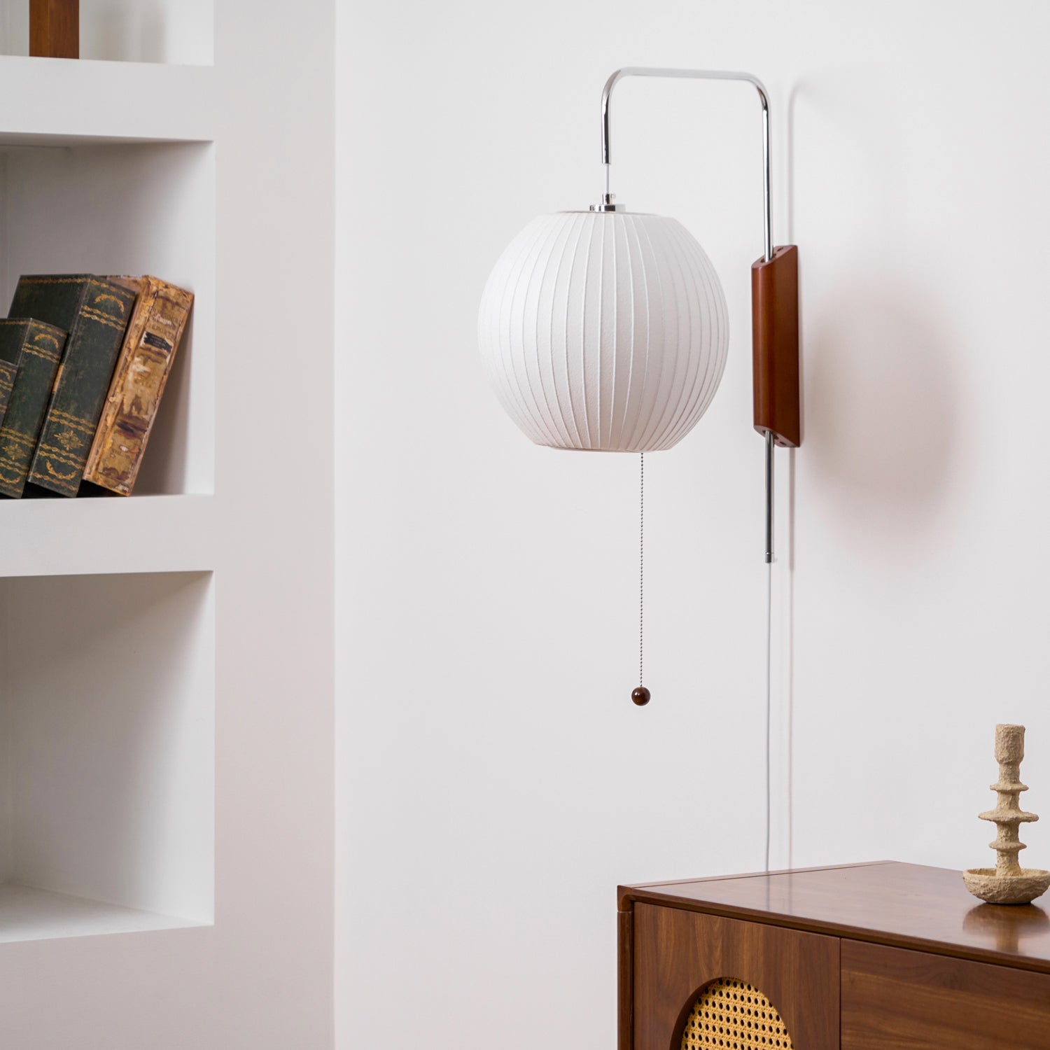 Ball Wall Sconce Swivel LED 15.7 in Chrome Walnut Indoor Lighting Adjustable Plug Cord | Thomler