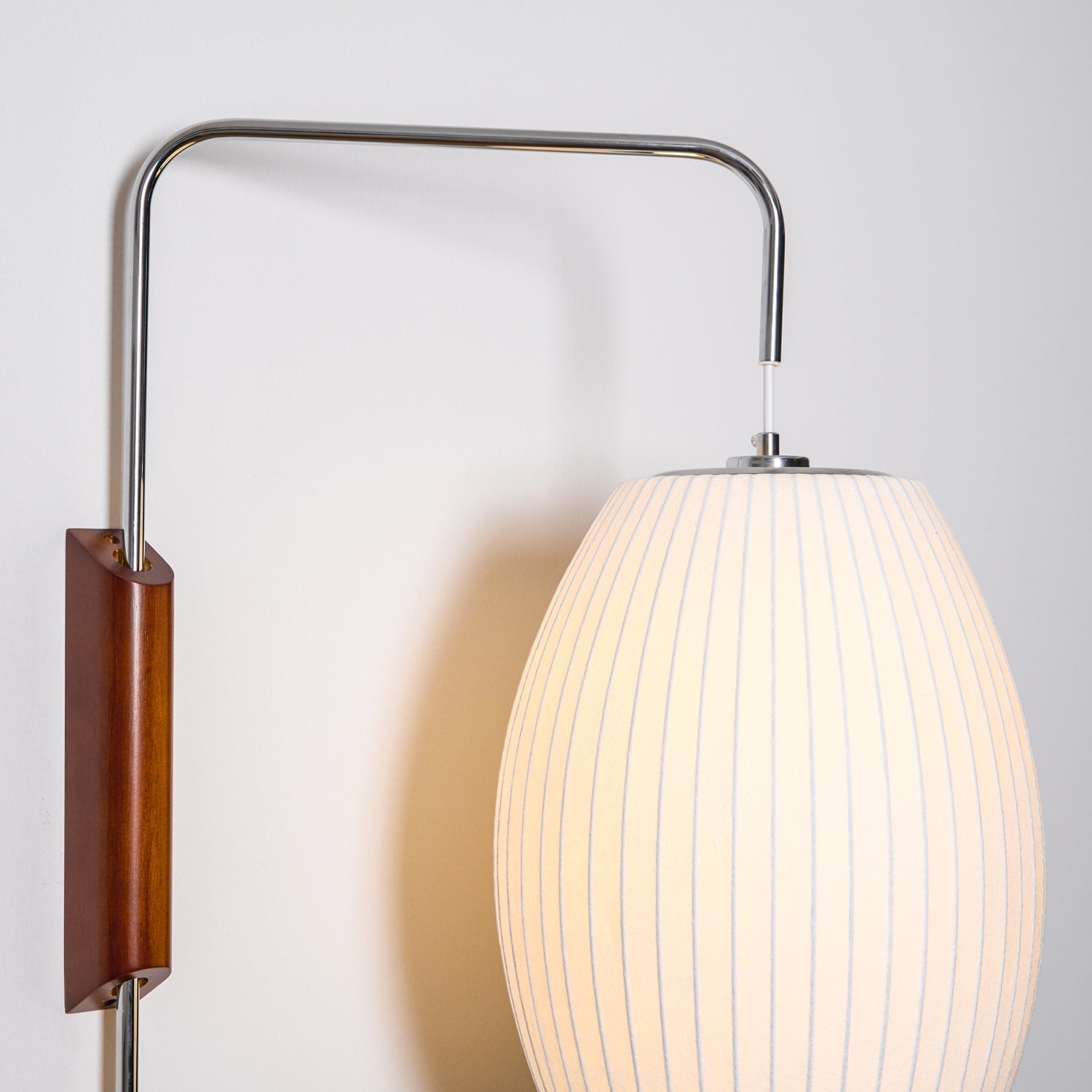 Wall Lamp Walnut Opal Shade 40.0 cm White Bedroom Living Room Plug In Reading Light Japandi Mid Century Accent Lighting | Thomler
