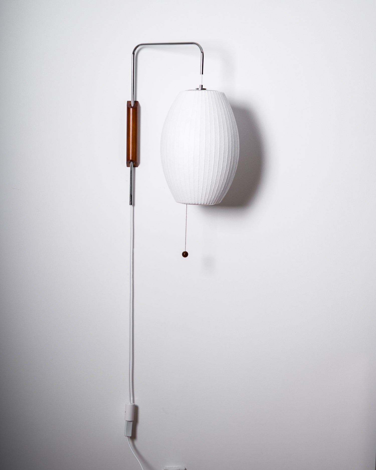 Wall Lamp Walnut Opal Shade 40.0 cm White Bedroom Living Room Plug In Reading Light Japandi Mid Century Accent Lighting | Thomler