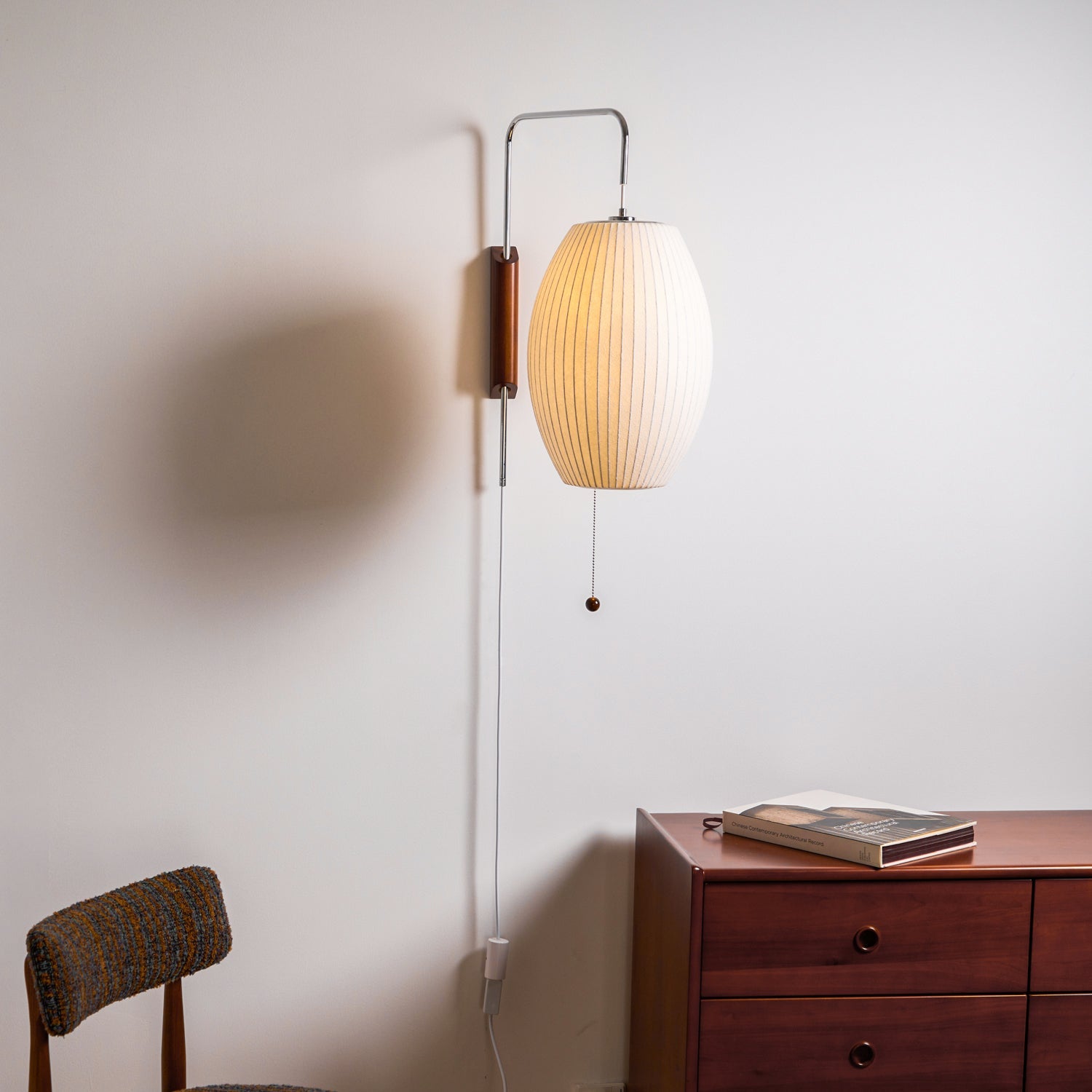 Ball Wall Sconce Swivel LED 15.7 in Chrome Walnut Indoor Lighting Adjustable Plug Cord | Thomler