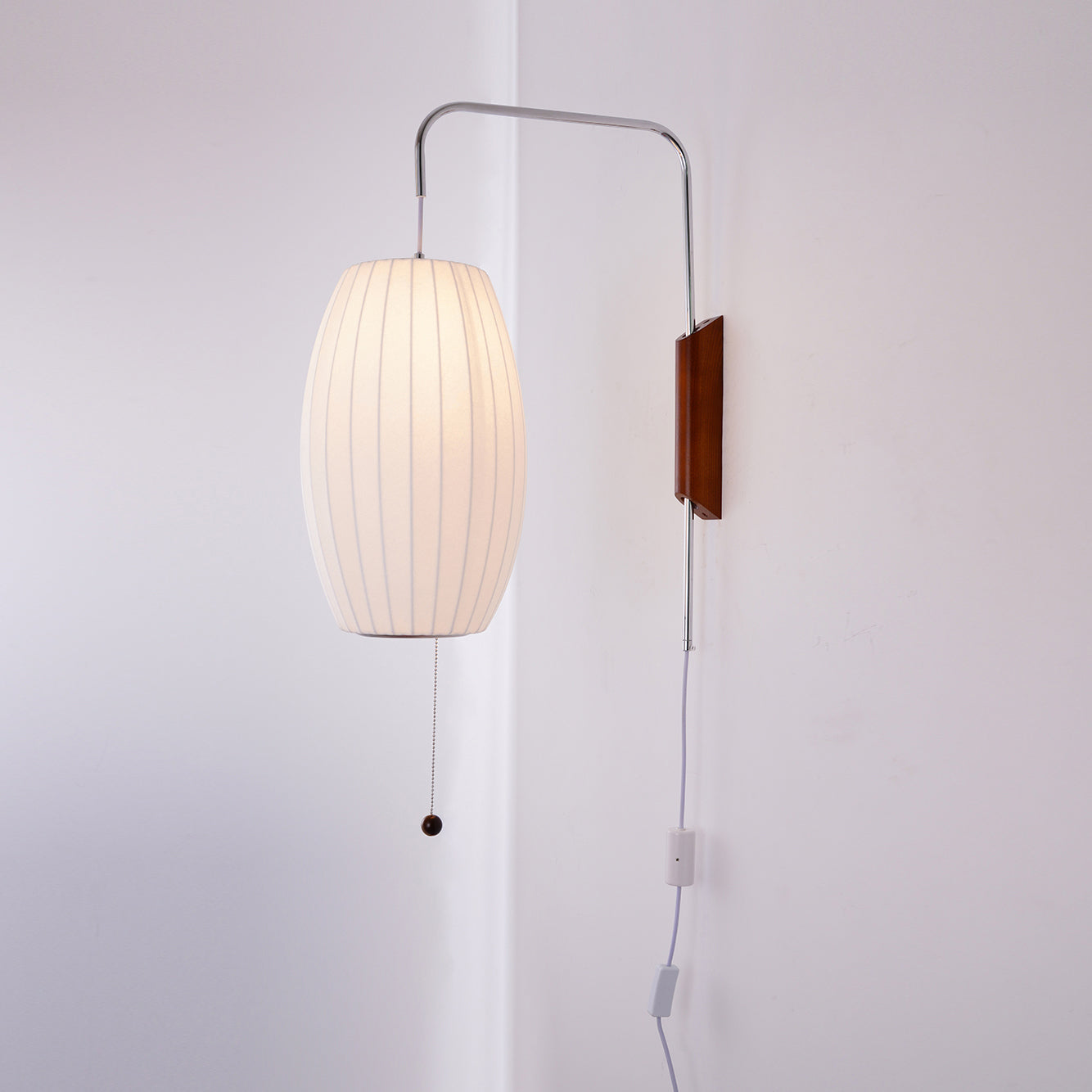 Wall Lamp Walnut Opal Shade 40.0 cm White Bedroom Living Room Plug In Reading Light Japandi Mid Century Accent Lighting | Thomler