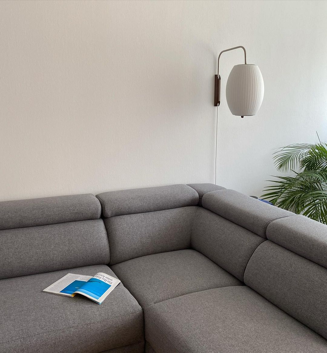 Wall Lamp Walnut Opal Shade 40.0 cm White Bedroom Living Room Plug In Reading Light Japandi Mid Century Accent Lighting | Thomler