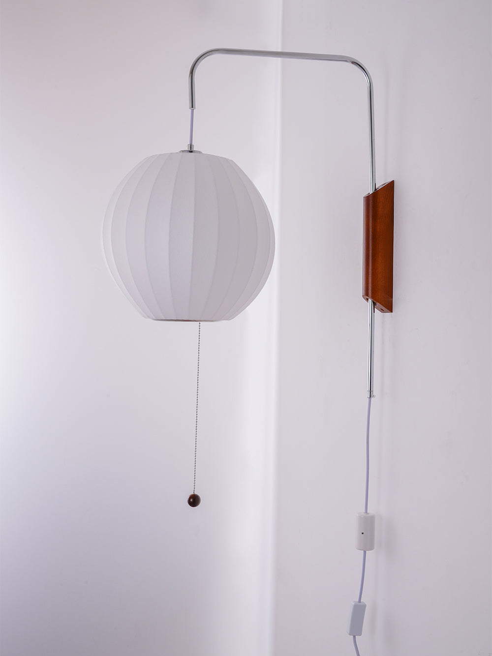 Wall Lamp Walnut Opal Shade 40.0 cm White Bedroom Living Room Plug In Reading Light Japandi Mid Century Accent Lighting | Thomler
