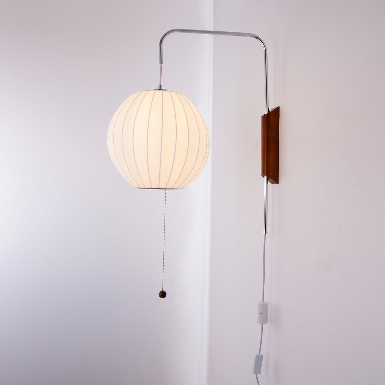 Wall Lamp Walnut Opal Shade 40.0 cm White Bedroom Living Room Plug In Reading Light Japandi Mid Century Accent Lighting | Thomler