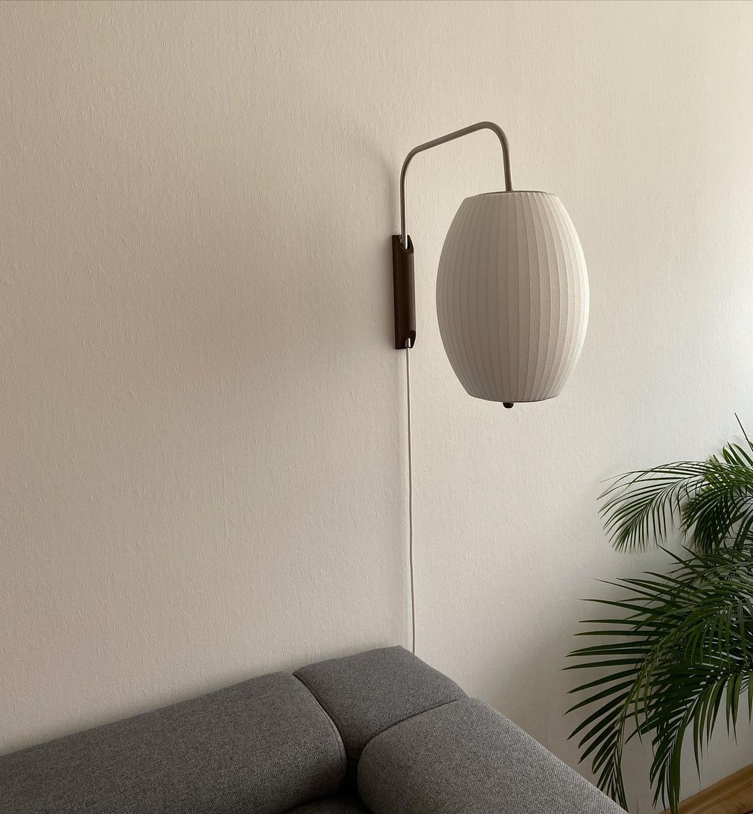 Wall Lamp Walnut Opal Shade 40.0 cm White Bedroom Living Room Plug In Reading Light Japandi Mid Century Accent Lighting | Thomler