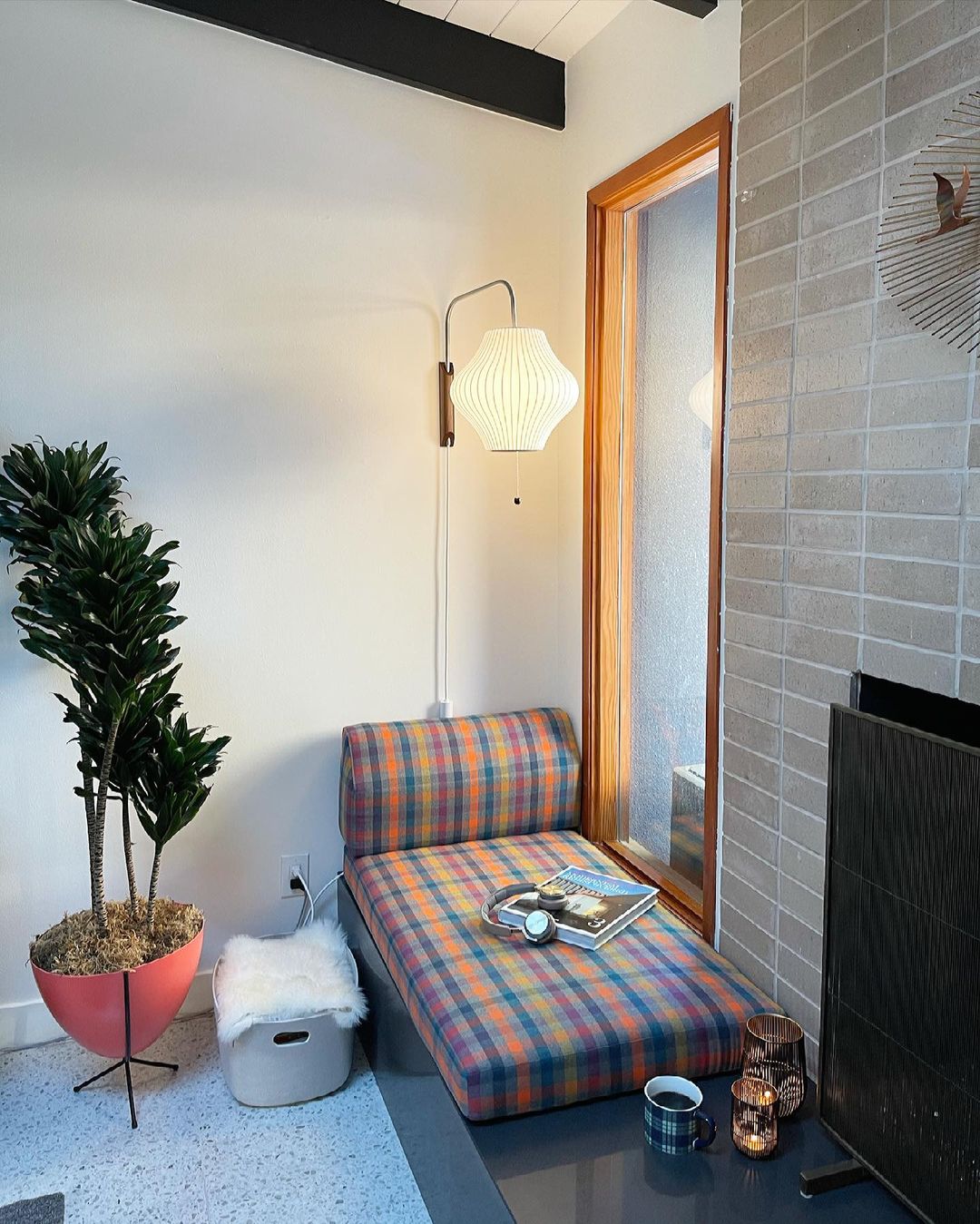 Wall Lamp Walnut Opal Shade 40.0 cm White Bedroom Living Room Plug In Reading Light Japandi Mid Century Accent Lighting | Thomler