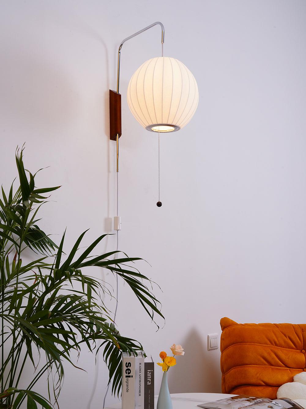 Ball Wall Sconce Swivel LED 15.7 in Chrome Walnut Indoor Lighting Adjustable Plug Cord | Thomler