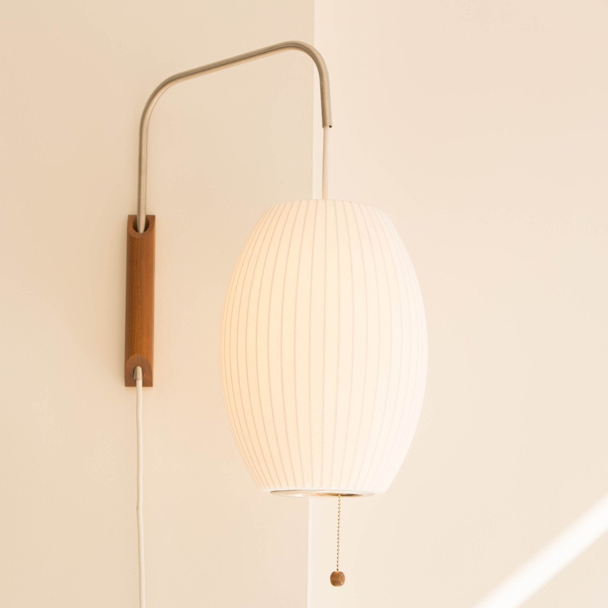 Wall Lamp Walnut Opal Shade 40.0 cm White Bedroom Living Room Plug In Reading Light Japandi Mid Century Accent Lighting | Thomler