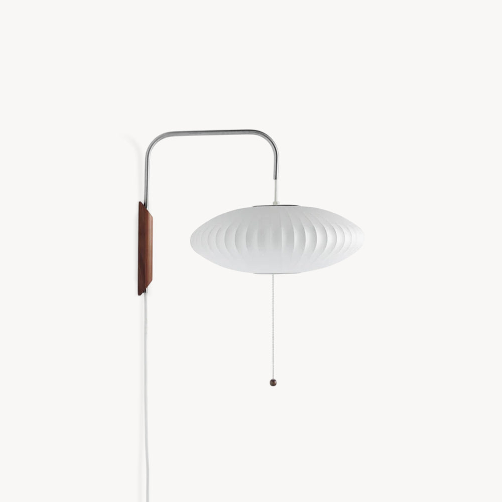 Wall Lamp Walnut Opal Shade 40.0 cm White Bedroom Living Room Plug In Reading Light Japandi Mid Century Accent Lighting | Thomler
