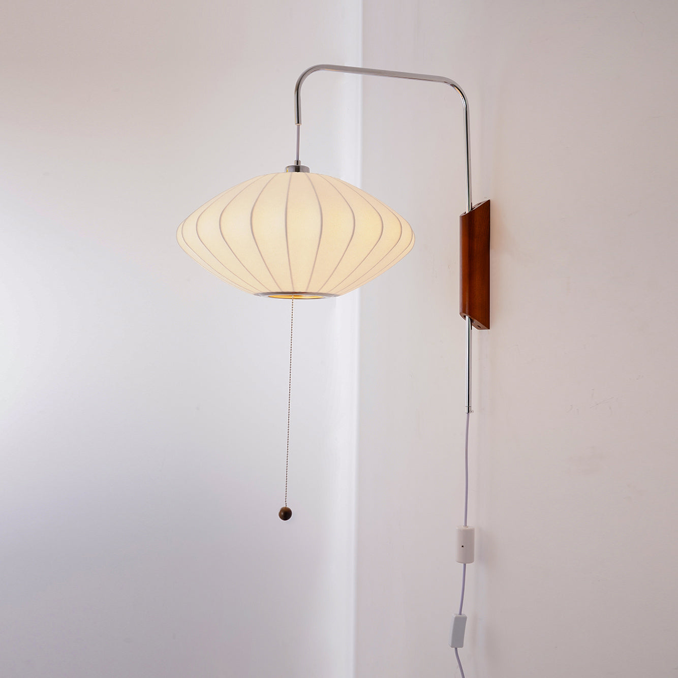 Wall Lamp Walnut Opal Shade 40.0 cm White Bedroom Living Room Plug In Reading Light Japandi Mid Century Accent Lighting | Thomler