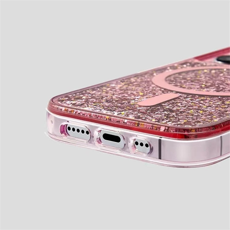 Glitter Liquid Quicksand MagSafe iPhone Case with Anti-Fingerprint TPU Shockproof Protection for iPhone 13 14 15 16 17 Pro Max Air | Thomler