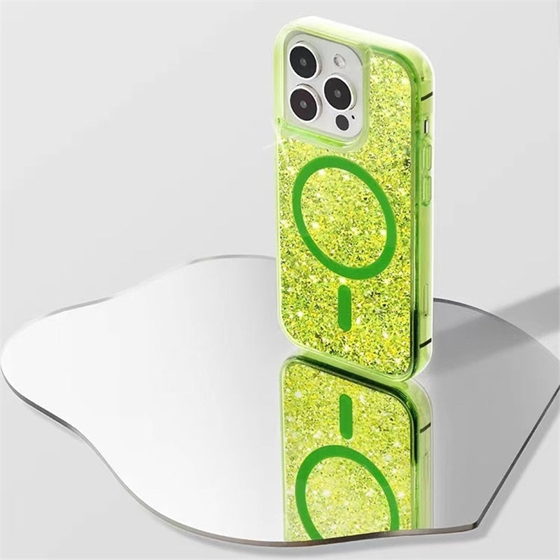 Glitter Liquid Quicksand MagSafe iPhone Case with Anti-Fingerprint TPU Shockproof Protection for iPhone 13 14 15 16 17 Pro Max Air | Thomler