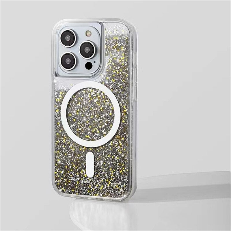 Glitter Liquid Quicksand MagSafe iPhone Case with Anti-Fingerprint TPU Shockproof Protection for iPhone 13 14 15 16 17 Pro Max Air | Thomler