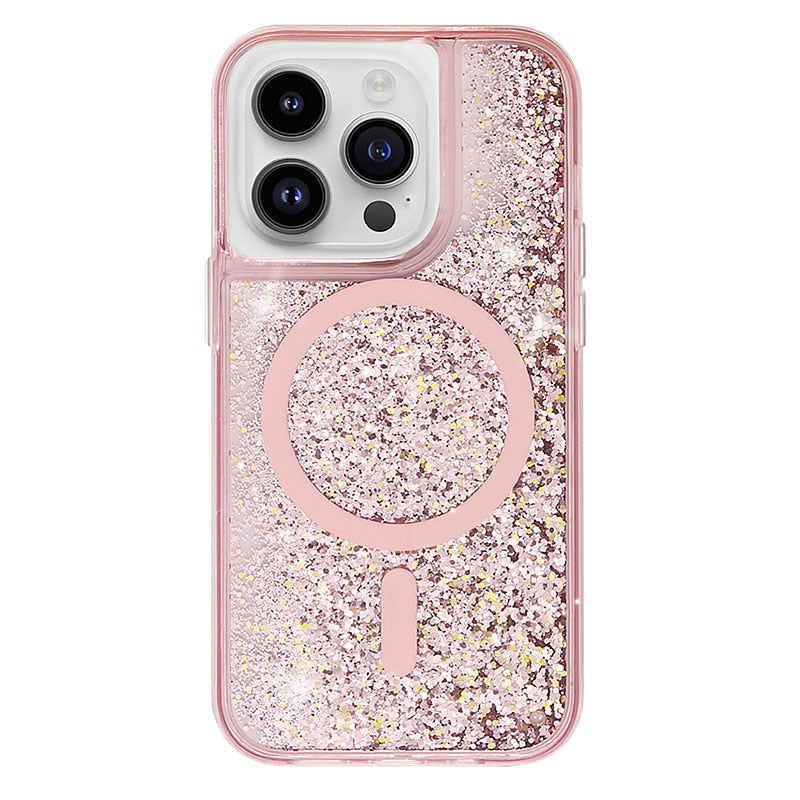 Glitter Liquid Quicksand MagSafe iPhone Case with Anti-Fingerprint TPU Shockproof Protection for iPhone 13 14 15 16 17 Pro Max Air | Thomler