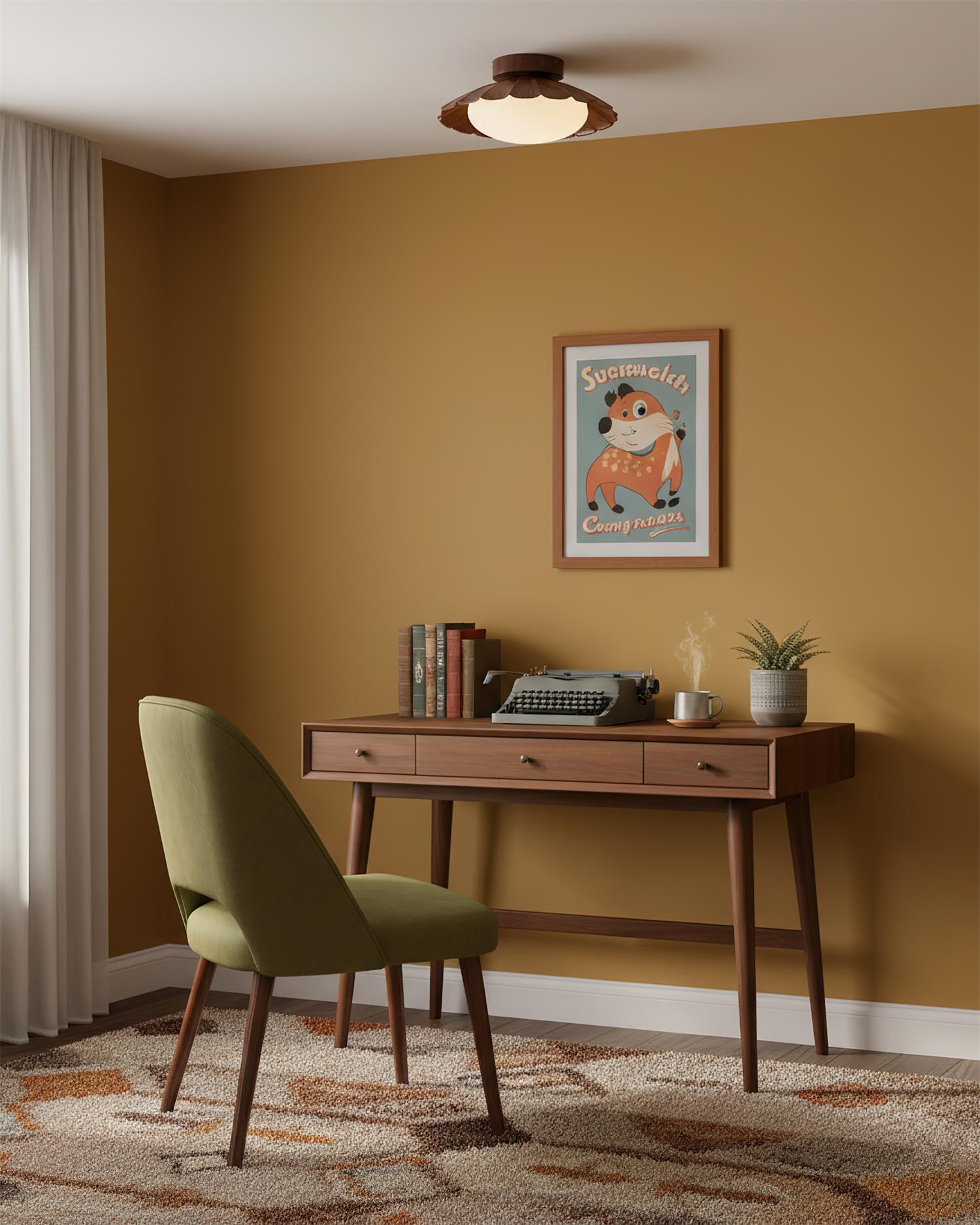 Ceiling Light Metal 9.8 in x 5.1 in Warm White LED Brown Beige White Walnut Living Room Bedroom Fixture | Thomler
