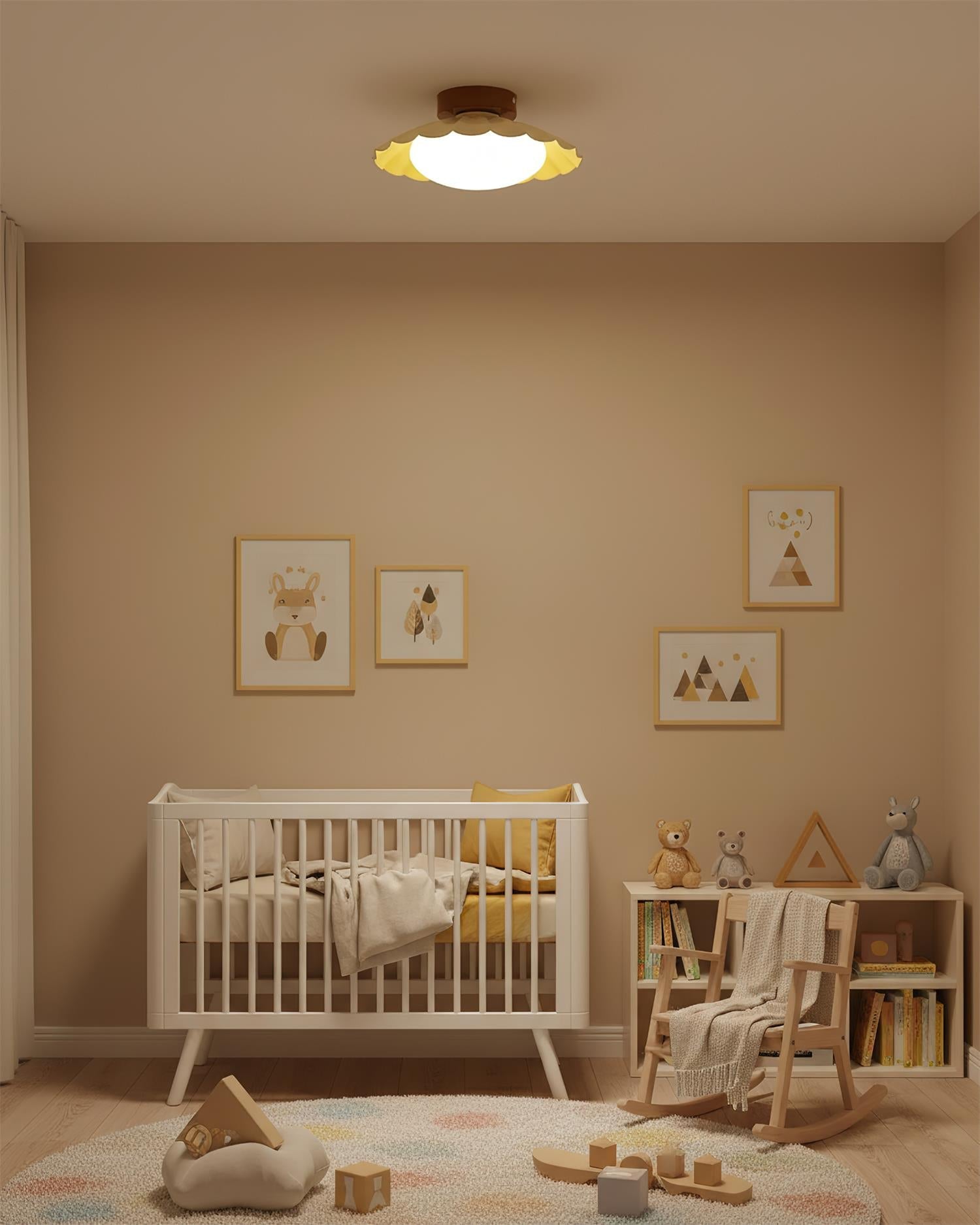 Ceiling Light Metal 9.8 in x 5.1 in Warm White LED Brown Beige White Walnut Living Room Bedroom Fixture | Thomler
