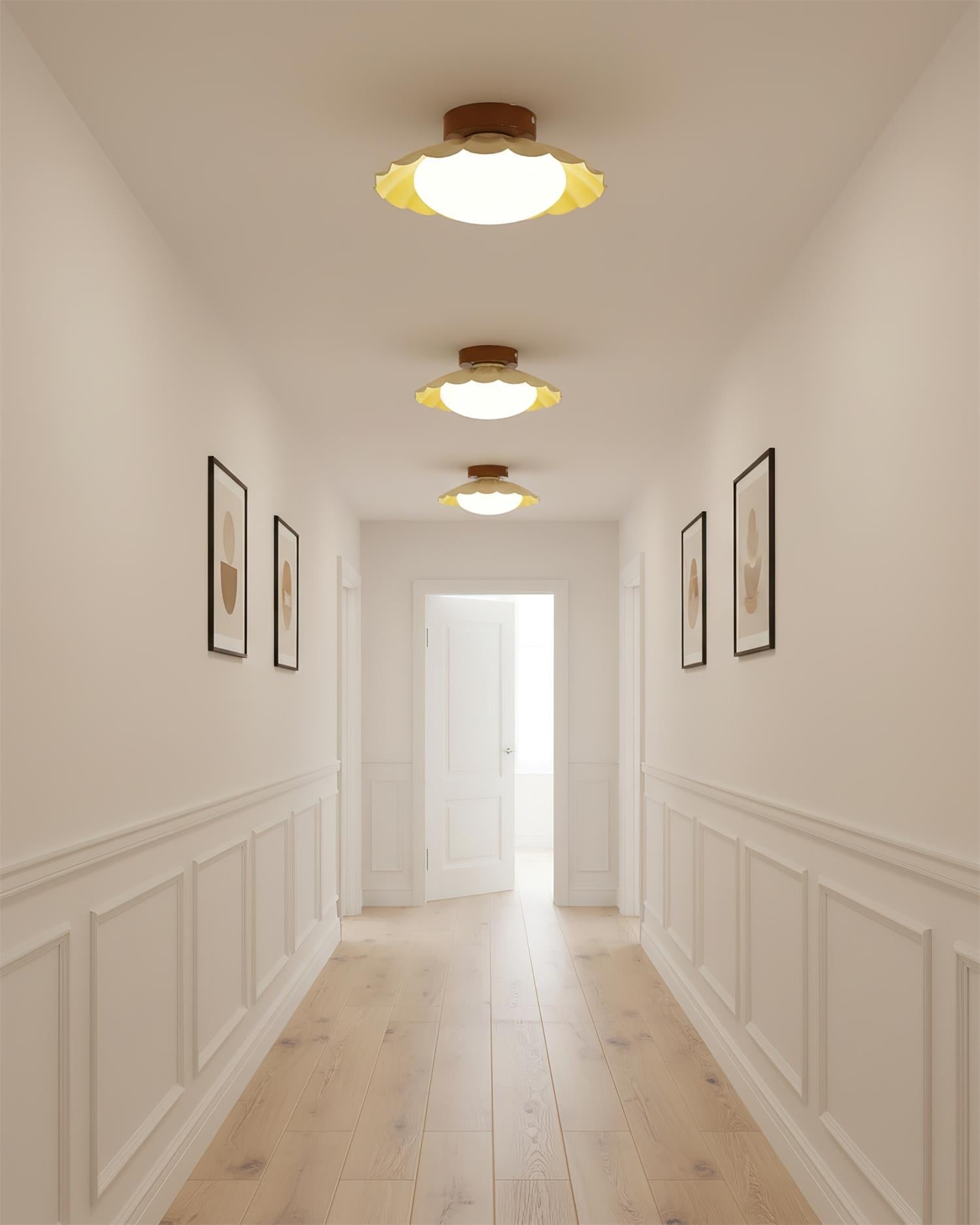 Ceiling Light Metal 9.8 in x 5.1 in Warm White LED Brown Beige White Walnut Living Room Bedroom Fixture | Thomler