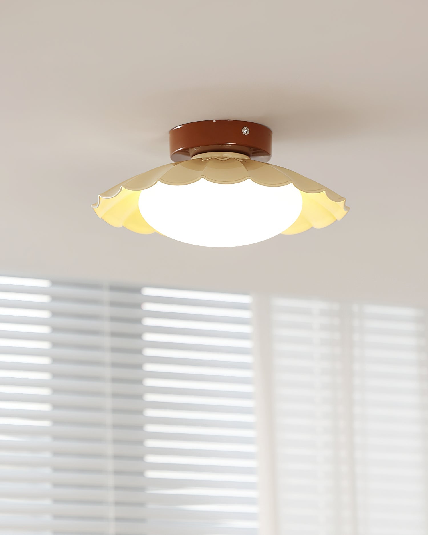 Ceiling Light Metal 9.8 in x 5.1 in Warm White LED Brown Beige White Walnut Living Room Bedroom Fixture | Thomler