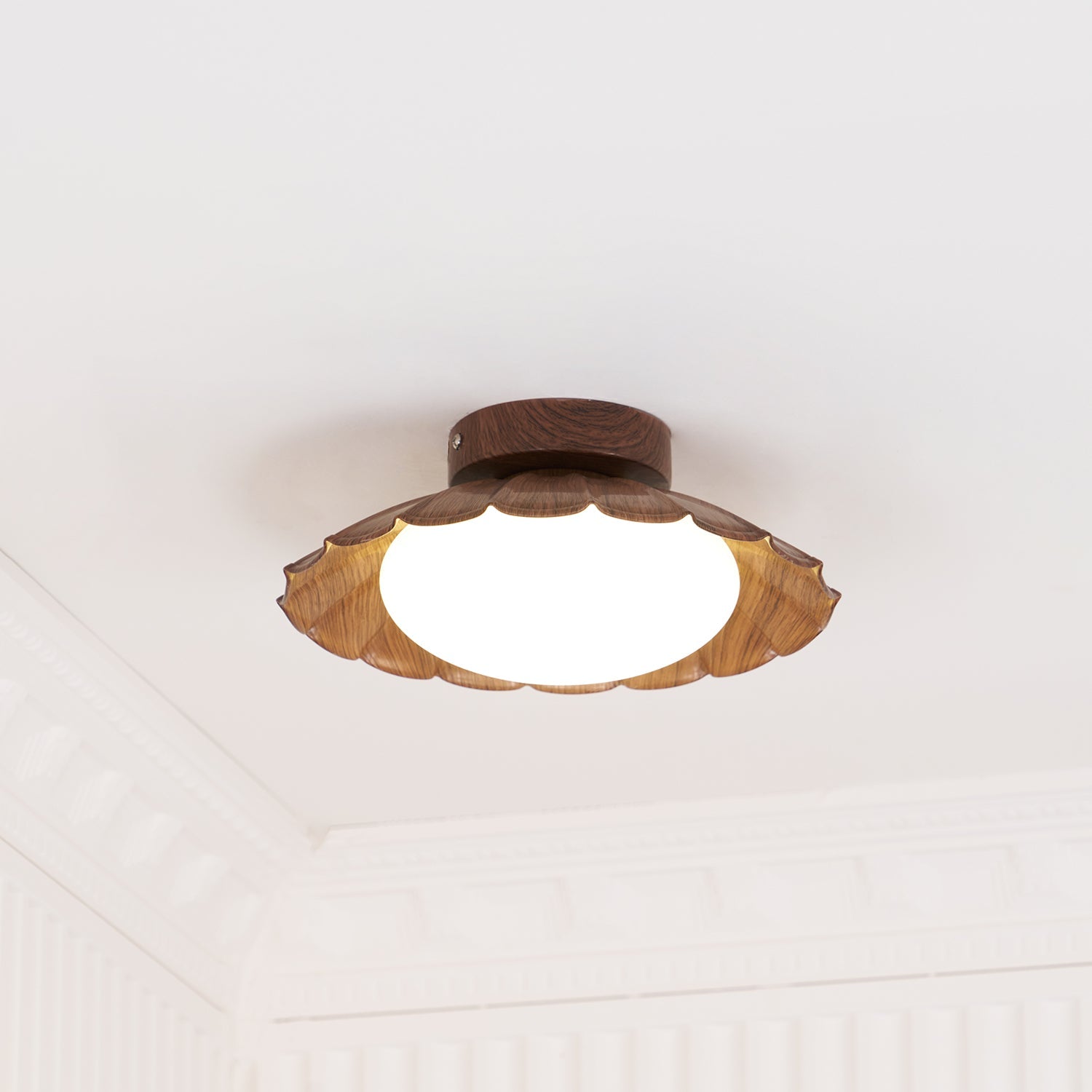 Ceiling Light Metal 9.8 in x 5.1 in Warm White LED Brown Beige White Walnut Living Room Bedroom Fixture | Thomler