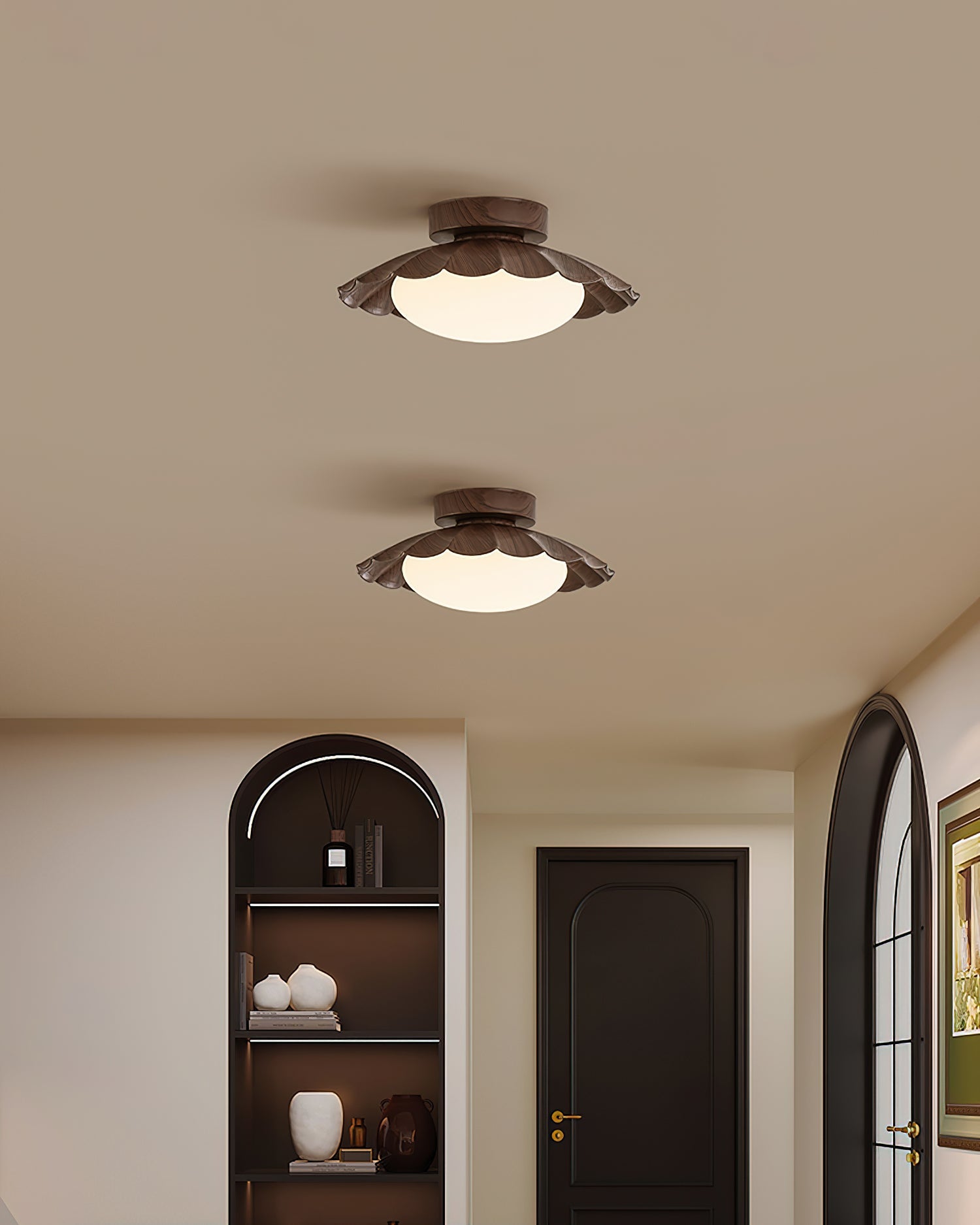 Ceiling Light Metal 9.8 in x 5.1 in Warm White LED Brown Beige White Walnut Living Room Bedroom Fixture | Thomler