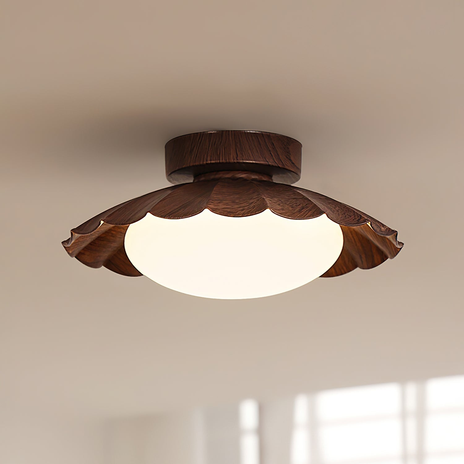Ceiling Light Metal 9.8 in x 5.1 in Warm White LED Brown Beige White Walnut Living Room Bedroom Fixture | Thomler