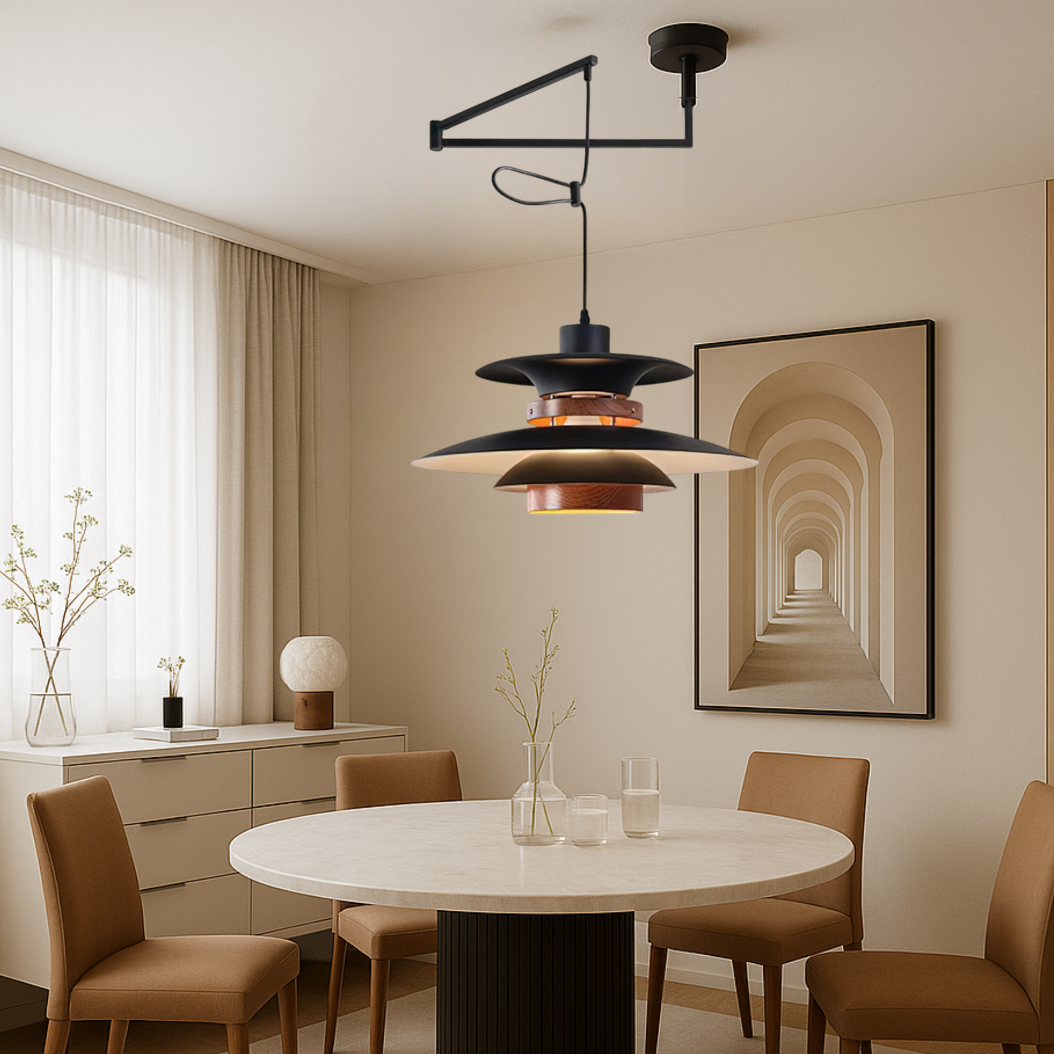 Pendant Light Metal Wood 50.0 cm Adjustable Dining Room Kitchen Island Hanging Lamp | Thomler