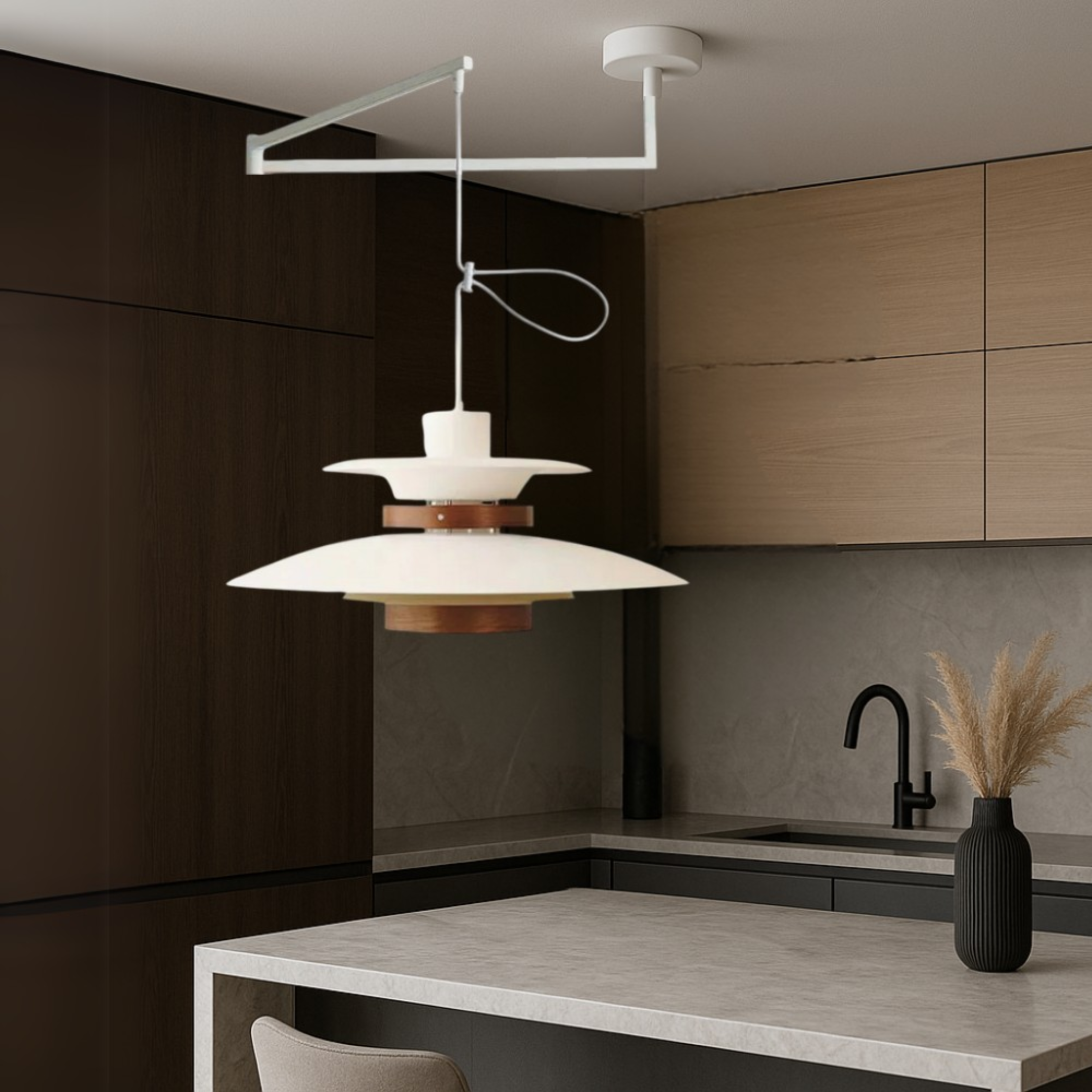 Pendant Light Metal Wood 50.0 cm Adjustable Dining Room Kitchen Island Hanging Lamp | Thomler