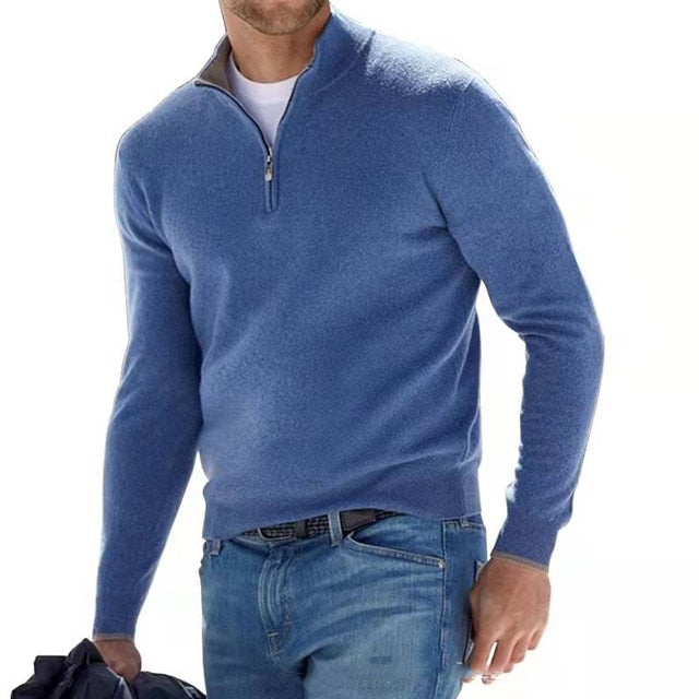 Men's Merino Wool Quarter-Zip Sweater – Textured Knit V-Neck Pullover for Work & Casual Wear | Thomler