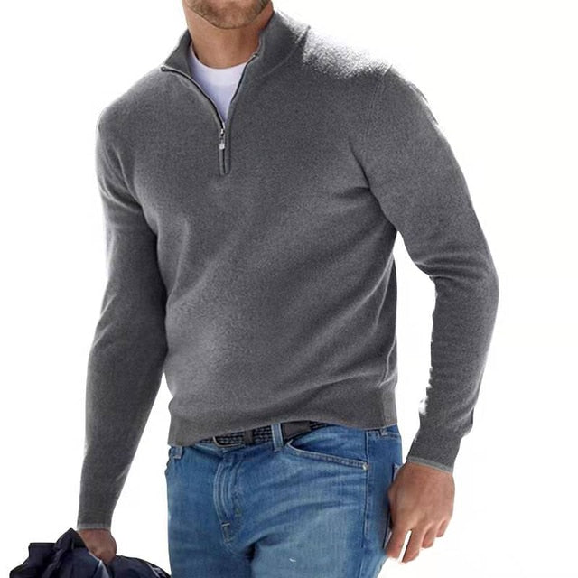 Men's Merino Wool Quarter-Zip Sweater – Textured Knit V-Neck Pullover for Work & Casual Wear | Thomler