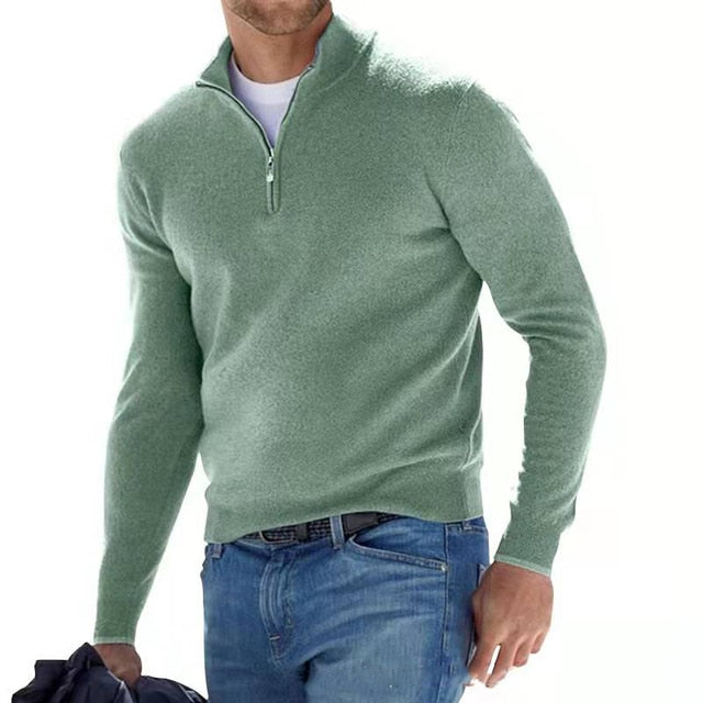 Men's Merino Wool Quarter-Zip Sweater – Textured Knit V-Neck Pullover for Work & Casual Wear | Thomler