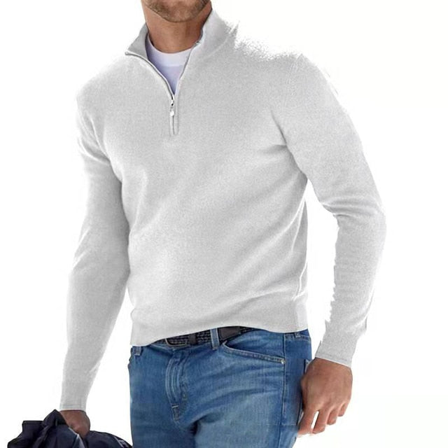 Men's Merino Wool Quarter-Zip Sweater – Textured Knit V-Neck Pullover for Work & Casual Wear | Thomler