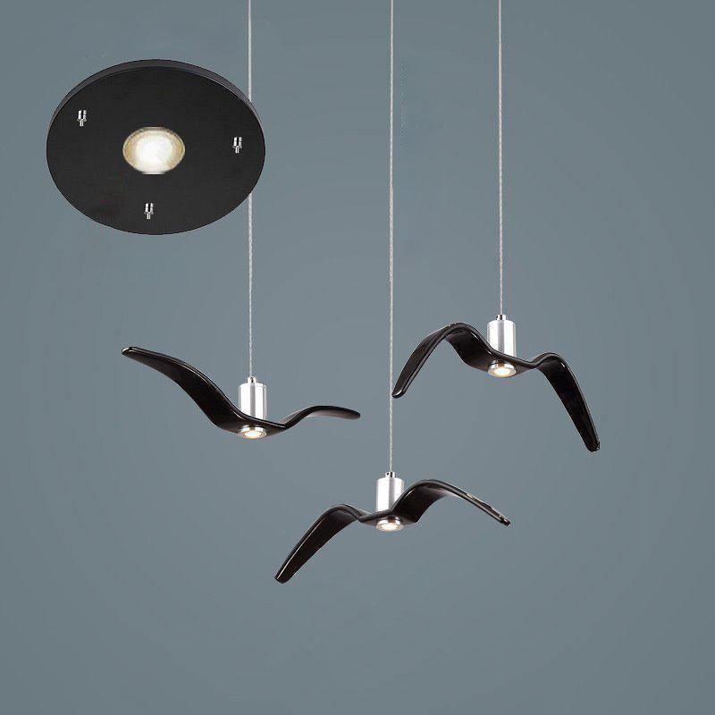 Pendant Light Resin LED 40.0 cm Black Dining Room Bird Ceiling Hanging Lamp Adjustable Cable Modern Scandinavian | Thomler