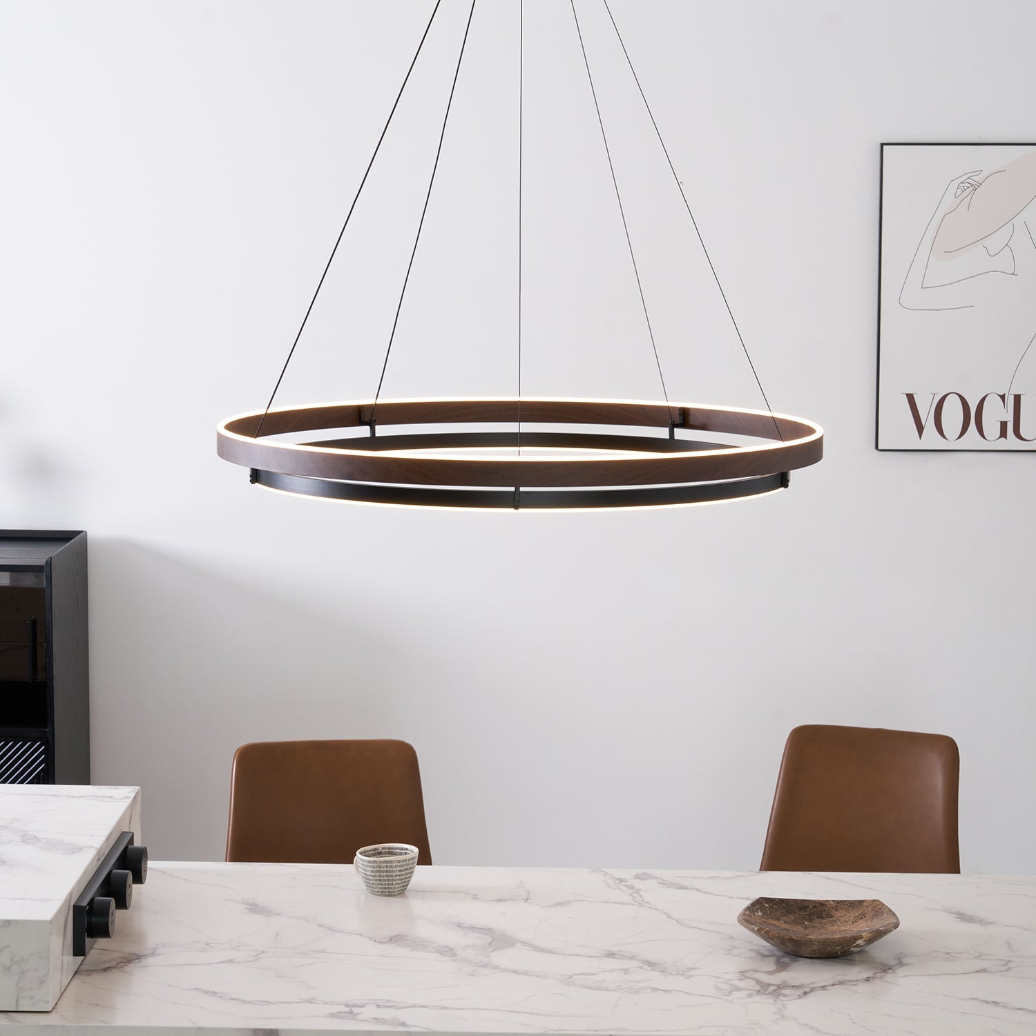 Chandelier Metal Double Ring 23.6 in LED Dining Room Modern Ceiling Light Fixture Adjustable Hanging | Thomler