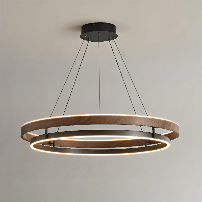 Chandelier Metal Double Ring 23.6 in LED Dining Room Modern Ceiling Light Fixture Adjustable Hanging | Thomler