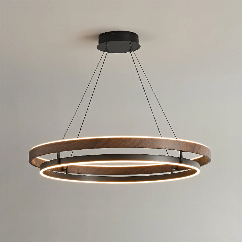Chandelier Metal Double Ring 23.6 in LED Dining Room Modern Ceiling Light Fixture Adjustable Hanging | Thomler