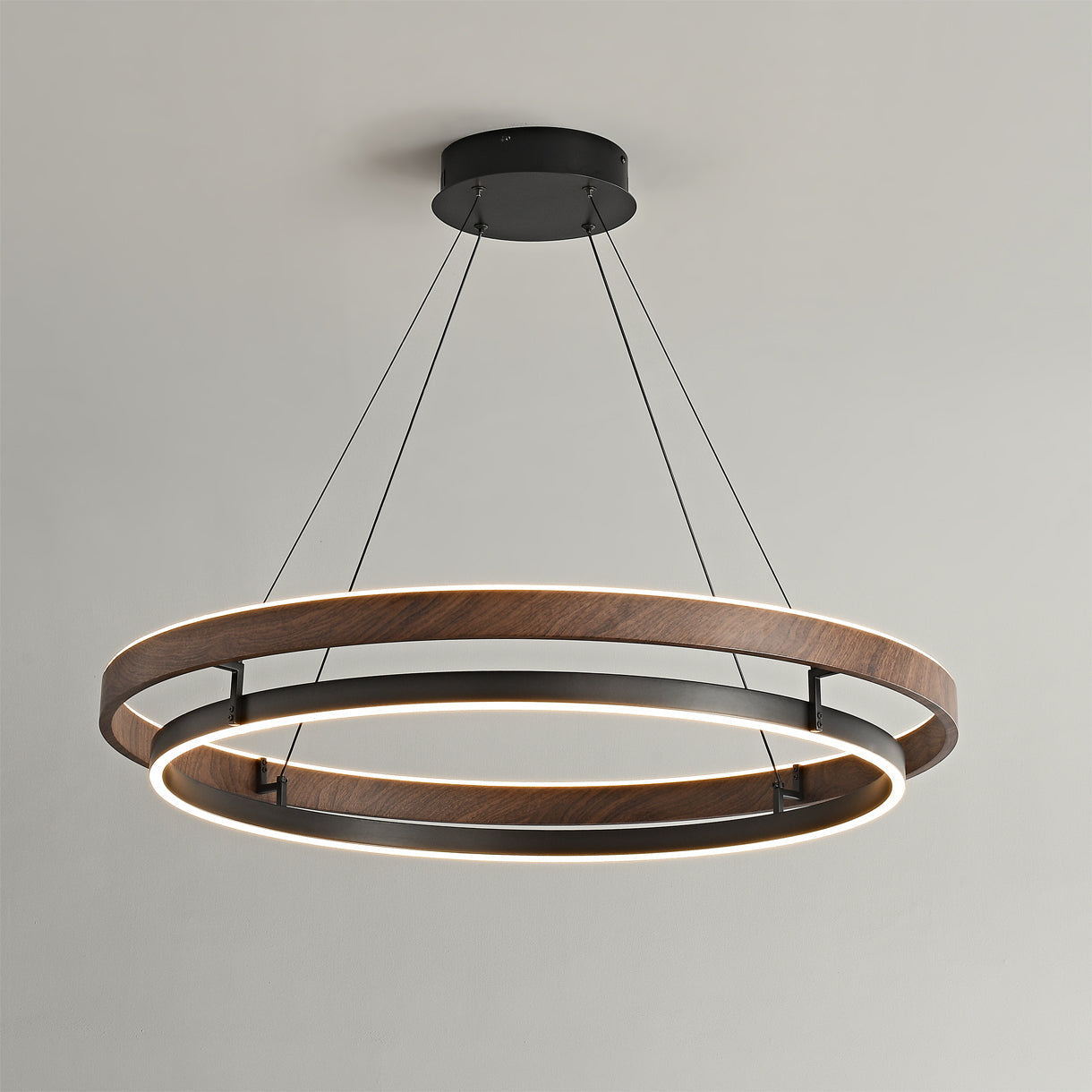 Chandelier Metal Double Ring 23.6 in LED Dining Room Modern Ceiling Light Fixture Adjustable Hanging | Thomler