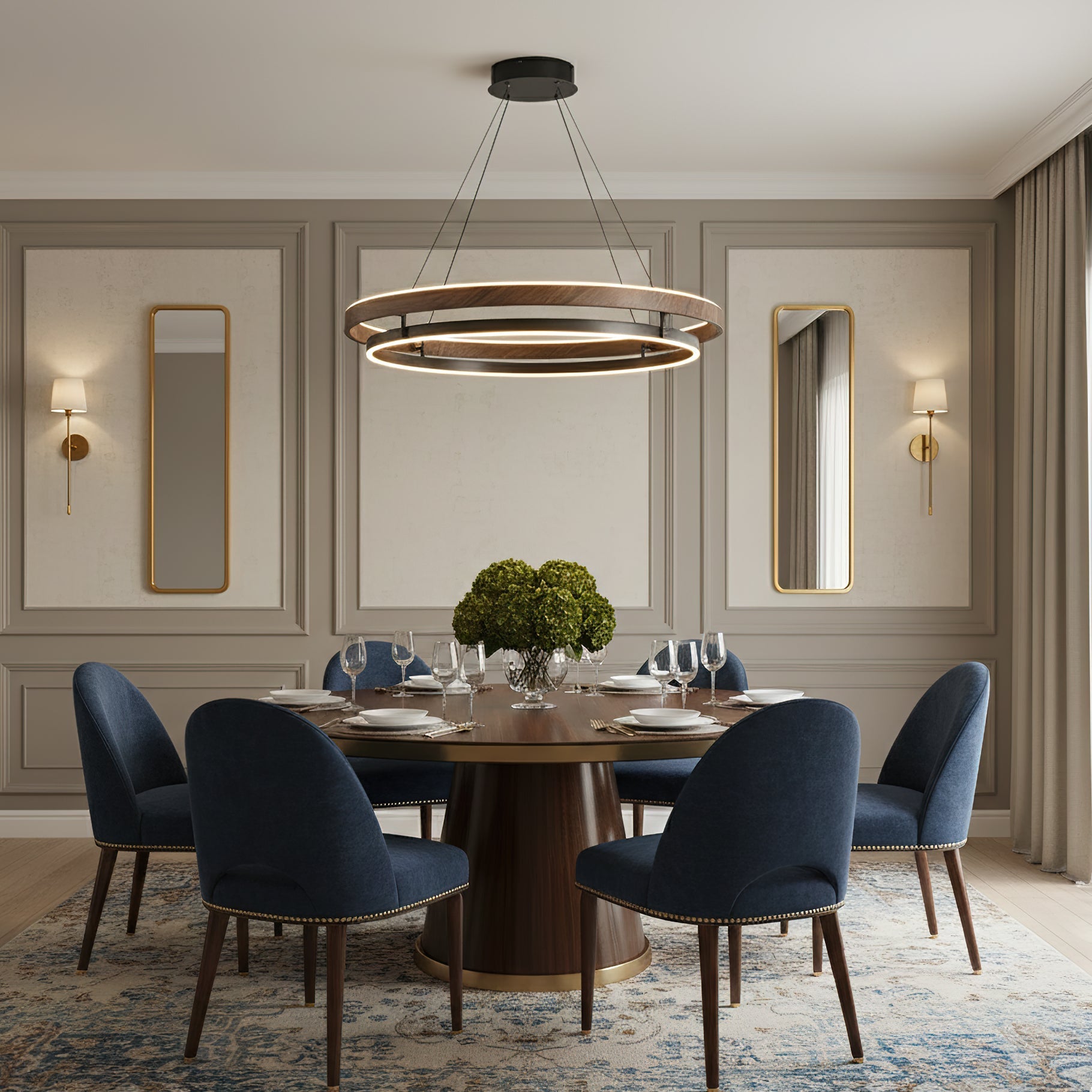 Chandelier Metal Double Ring 23.6 in LED Dining Room Modern Ceiling Light Fixture Adjustable Hanging | Thomler