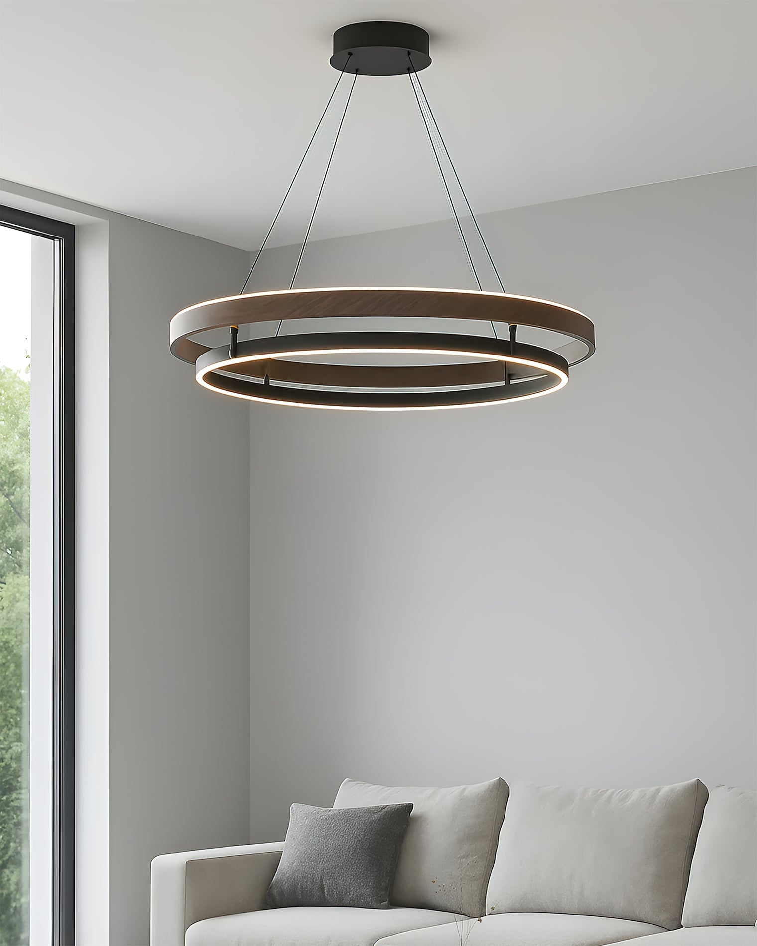 Chandelier Metal Double Ring 23.6 in LED Dining Room Modern Ceiling Light Fixture Adjustable Hanging | Thomler