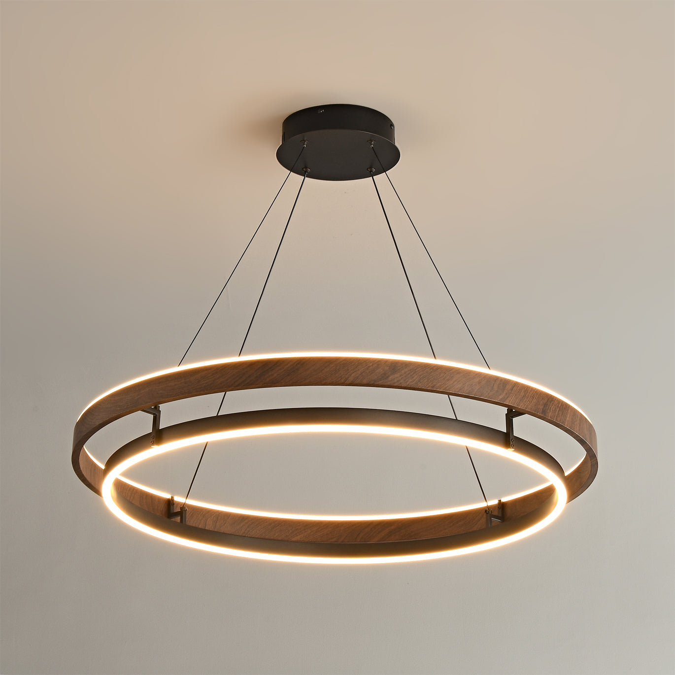 Chandelier Metal Double Ring 23.6 in LED Dining Room Modern Ceiling Light Fixture Adjustable Hanging | Thomler