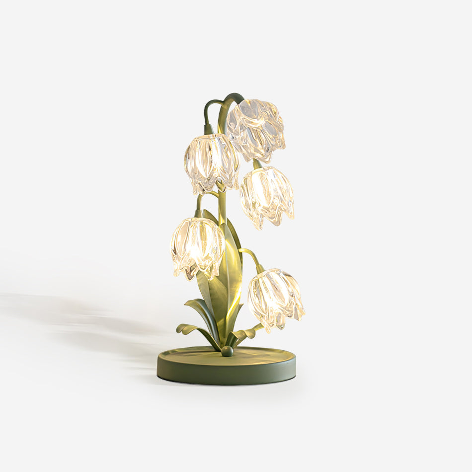 Table Lamp Glass Flower 7 in Decorative Green Indoor Bedroom Living Room Accent Lighting | Thomler