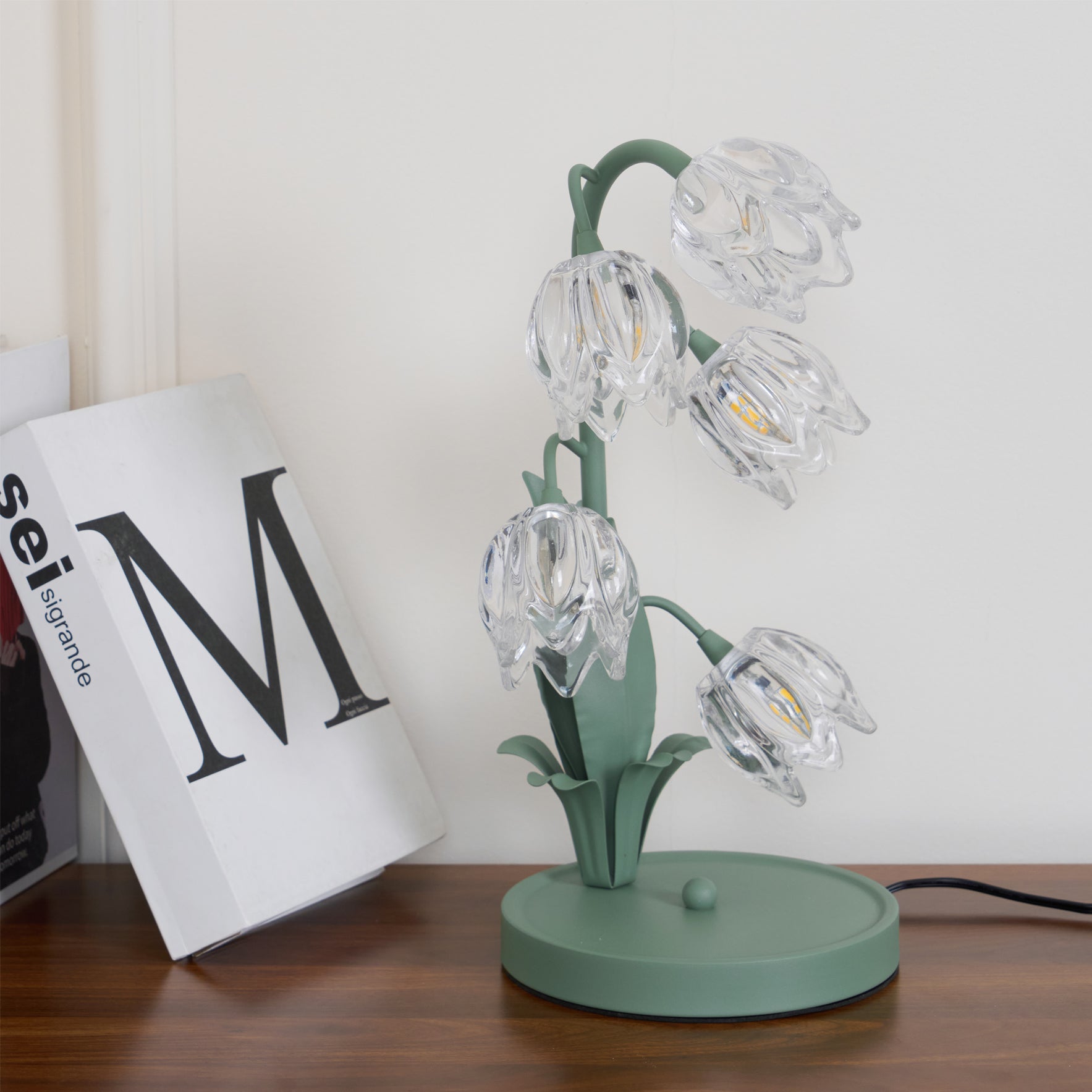 Table Lamp Glass Flower 7 in Decorative Green Indoor Bedroom Living Room Accent Lighting | Thomler