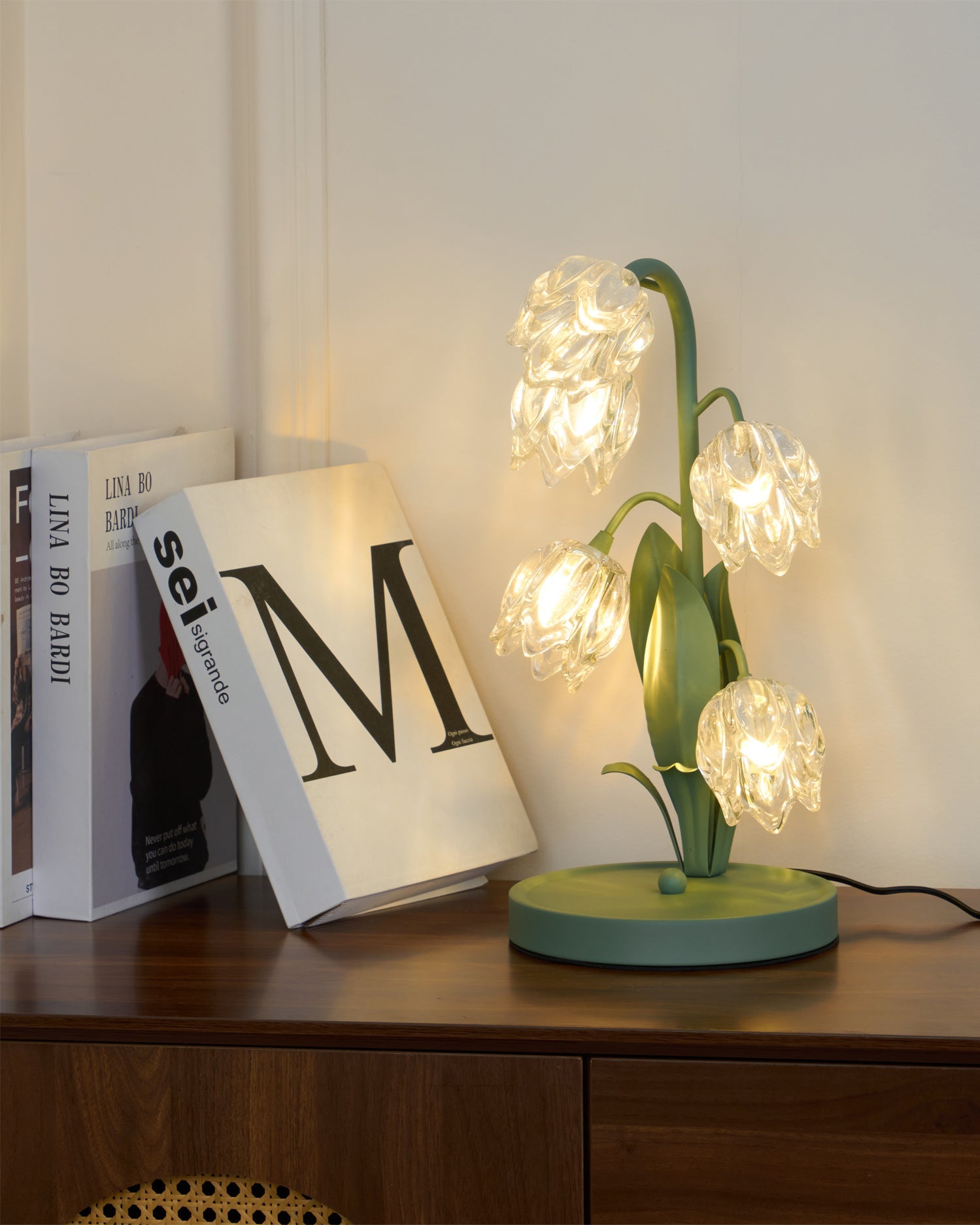 Table Lamp Glass Flower 7 in Decorative Green Indoor Bedroom Living Room Accent Lighting | Thomler