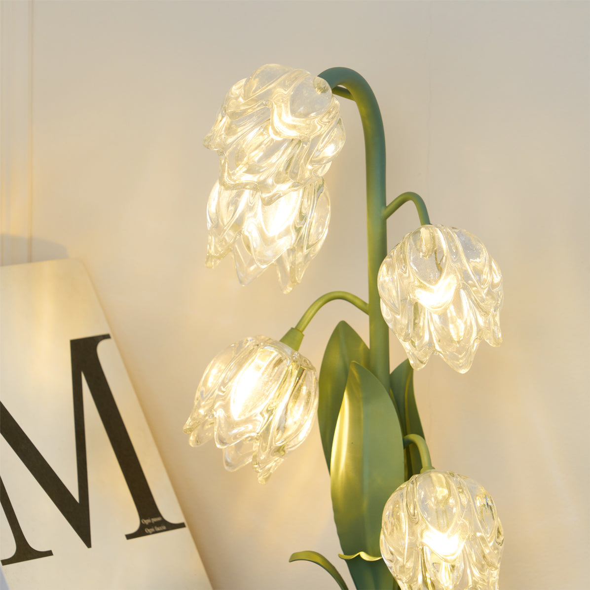 Table Lamp Glass Flower 7 in Decorative Green Indoor Bedroom Living Room Accent Lighting | Thomler