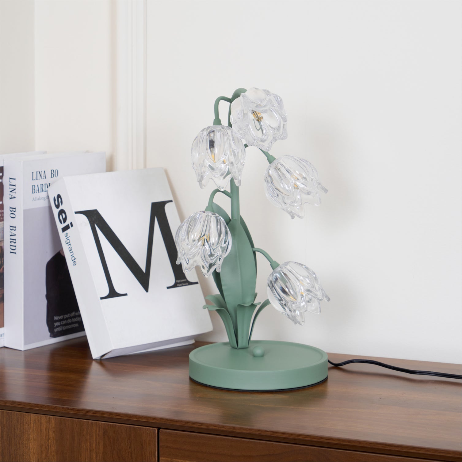 Table Lamp Glass Flower 7 in Decorative Green Indoor Bedroom Living Room Accent Lighting | Thomler